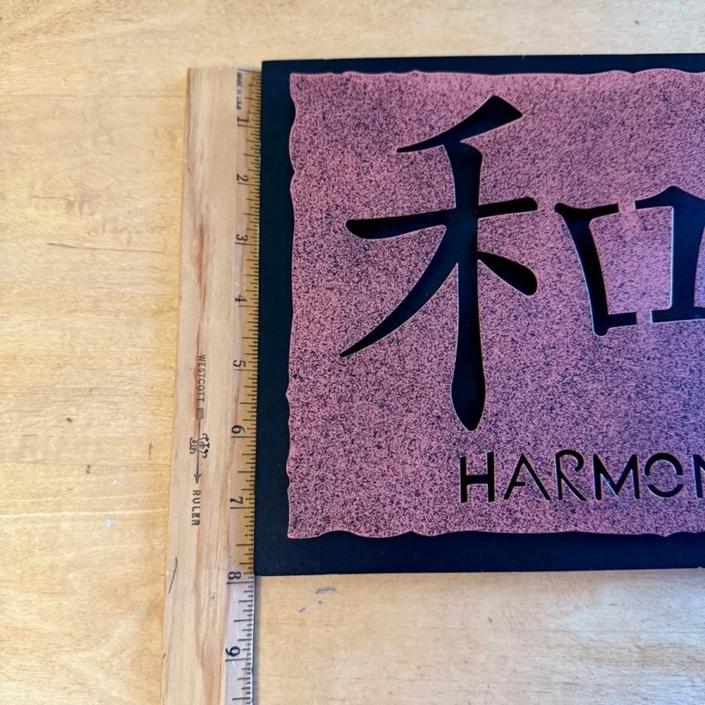 Set of 3 Metal Kanji Wall‎ Art Plaques HOPE LOVE HARMONY Asian Inspired Decor